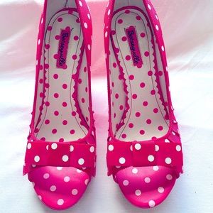 Pink Polka Dot Peep Toe Pumps
